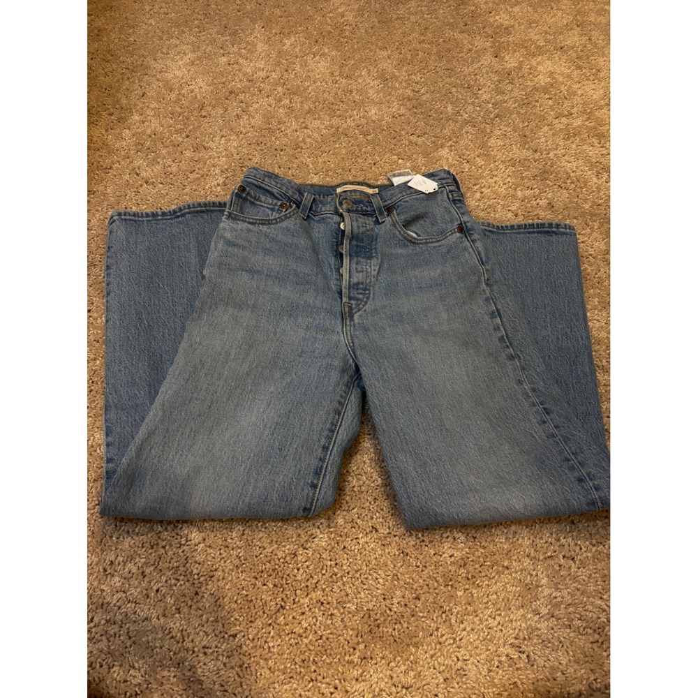 Levis Premium Ribcage Straight Ultra High Rise Button Fly Blue Jeans Womens 25